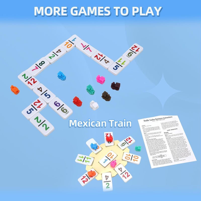 Doreimi Store Travel Protable Mexican Train Dominoes Set Numbers Double 12 Dominoes Set with 91 Colored Tiles Number Domino Set for Kids, Adults Family Board Team Games - Image 5